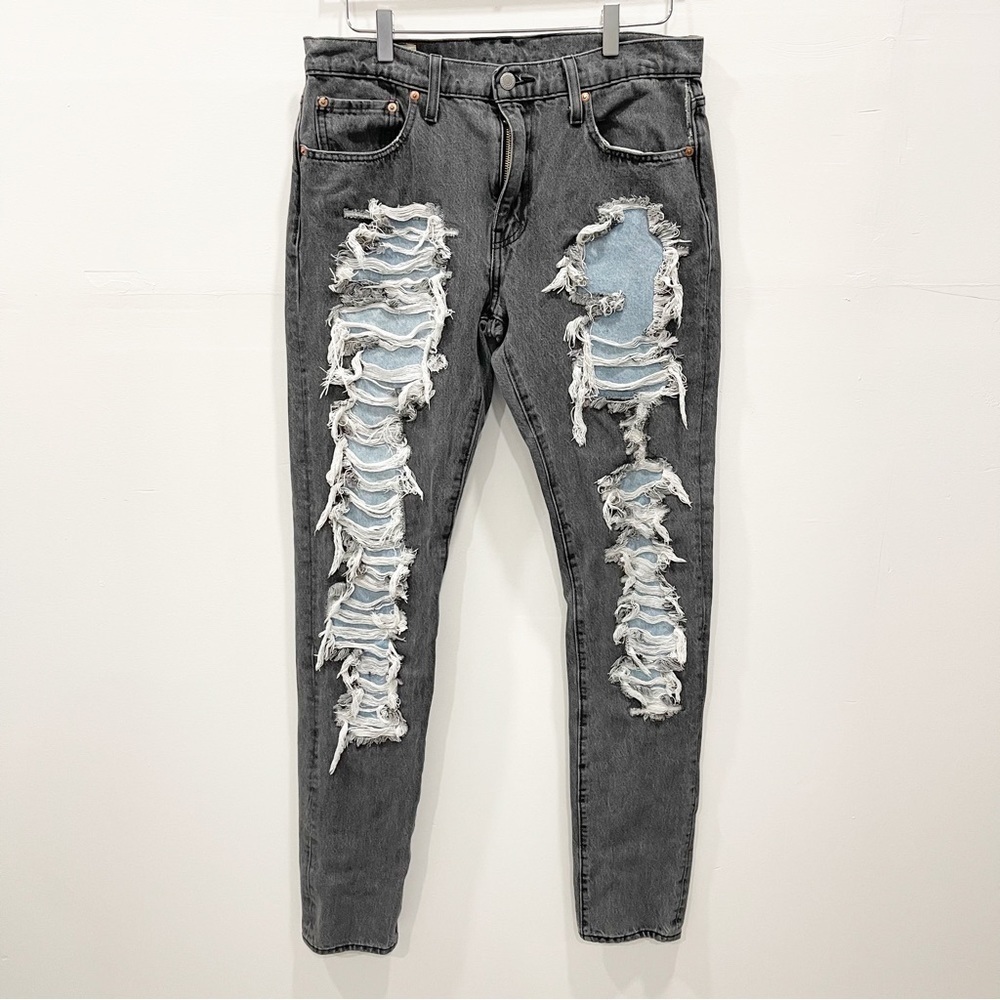 Levi’s Lo-Ball Stack Stratch Black Denim Jeans Heavy Distressing Size 33w